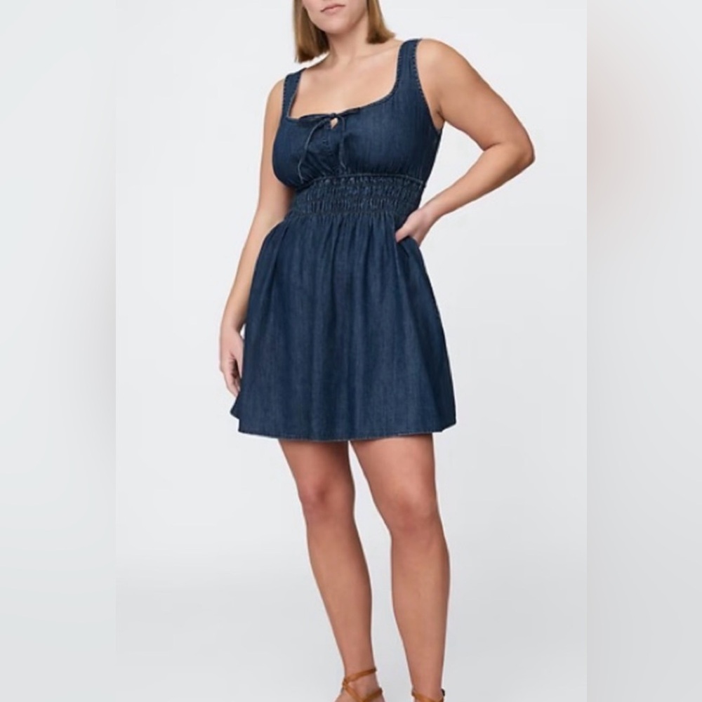 GAP Denim Smocked Waist Mini Dress - Dark Denim